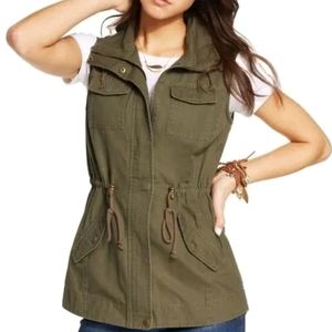 American Rag CIE Olive Green Utility Vest 100% Cotton Size XS